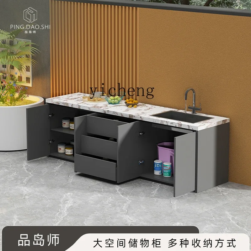 YFY  courtyard rock slab island outdoor console hand washing integrated pool cabinet vegetable basin collapse