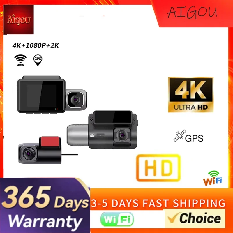 4K Triple Camera Wifi Gps Car Camera 360 Degree Panoramic Security Car 2023 VCR 4K Car Camera 24h Night HD Surveillance