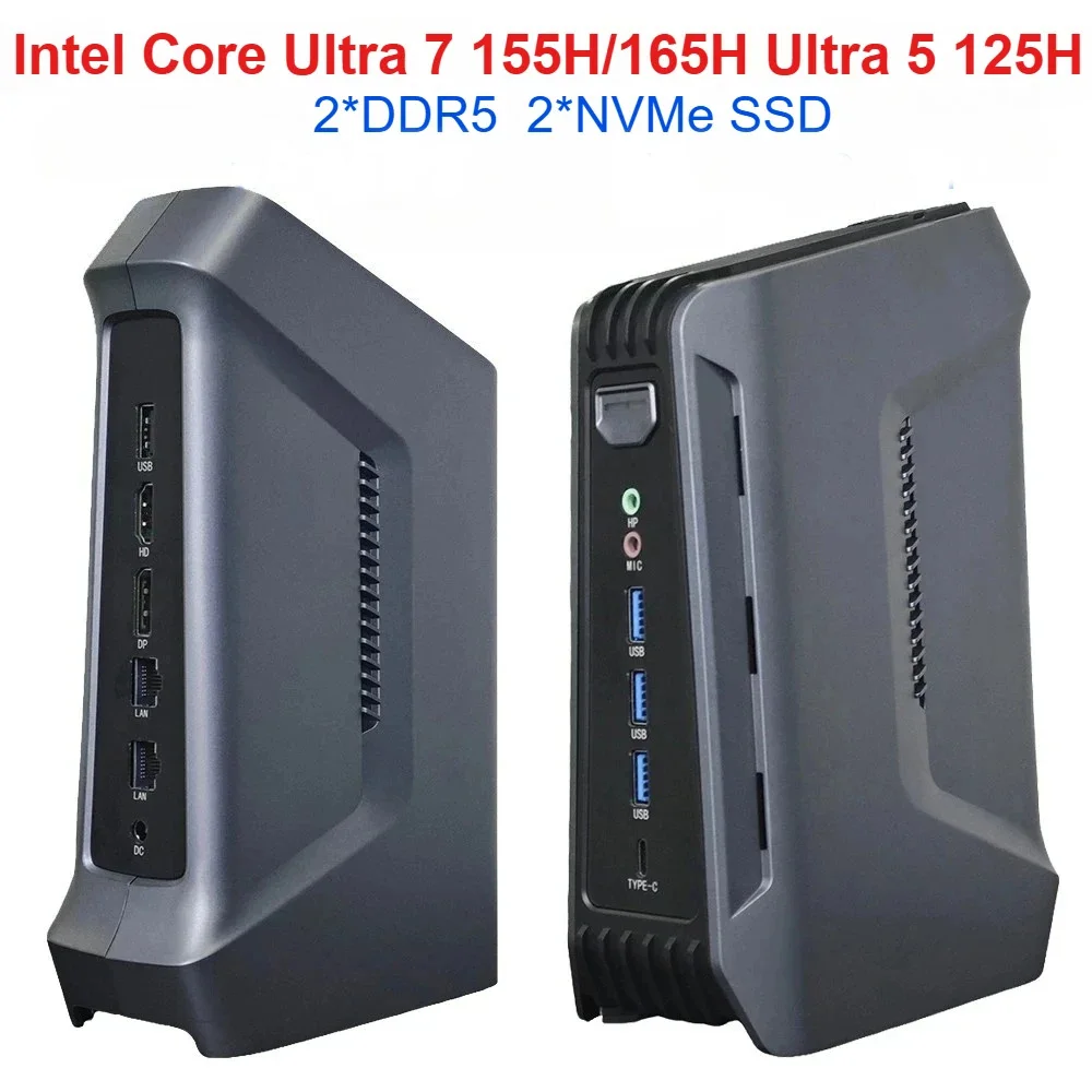 F12 Mini PC Intel Ultra 5 125H/Ultra 7 155H/165H Thunderbolt4 2xDDR5 2xPCIe 2x2.5G LAN Windows 11 WiFi6 Desktop Gaming Computer