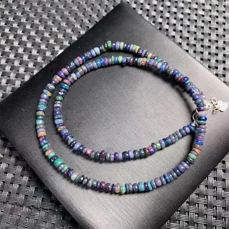 3.8MM Natural Black Opal Collarbone Chain Necklace Women Fashion Sweet Reiki Healing Energy Strand Girls Jewelry Gift 1PCS