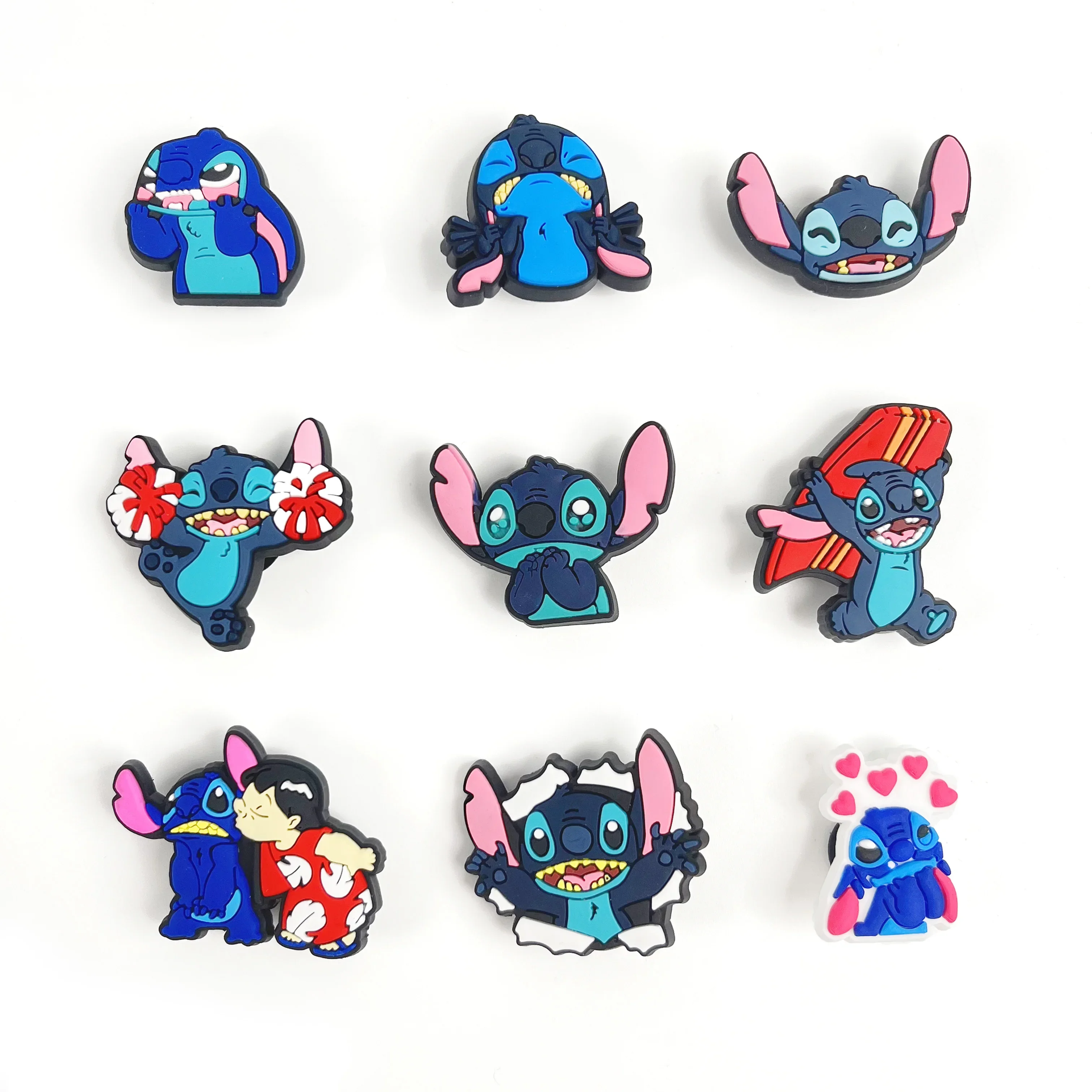 8-10PCS MINISO Disney Stitch Shoe Charms For Sandal Buckle PVC Cartoon Characters Stitch DIY Decorations for kids Gifts