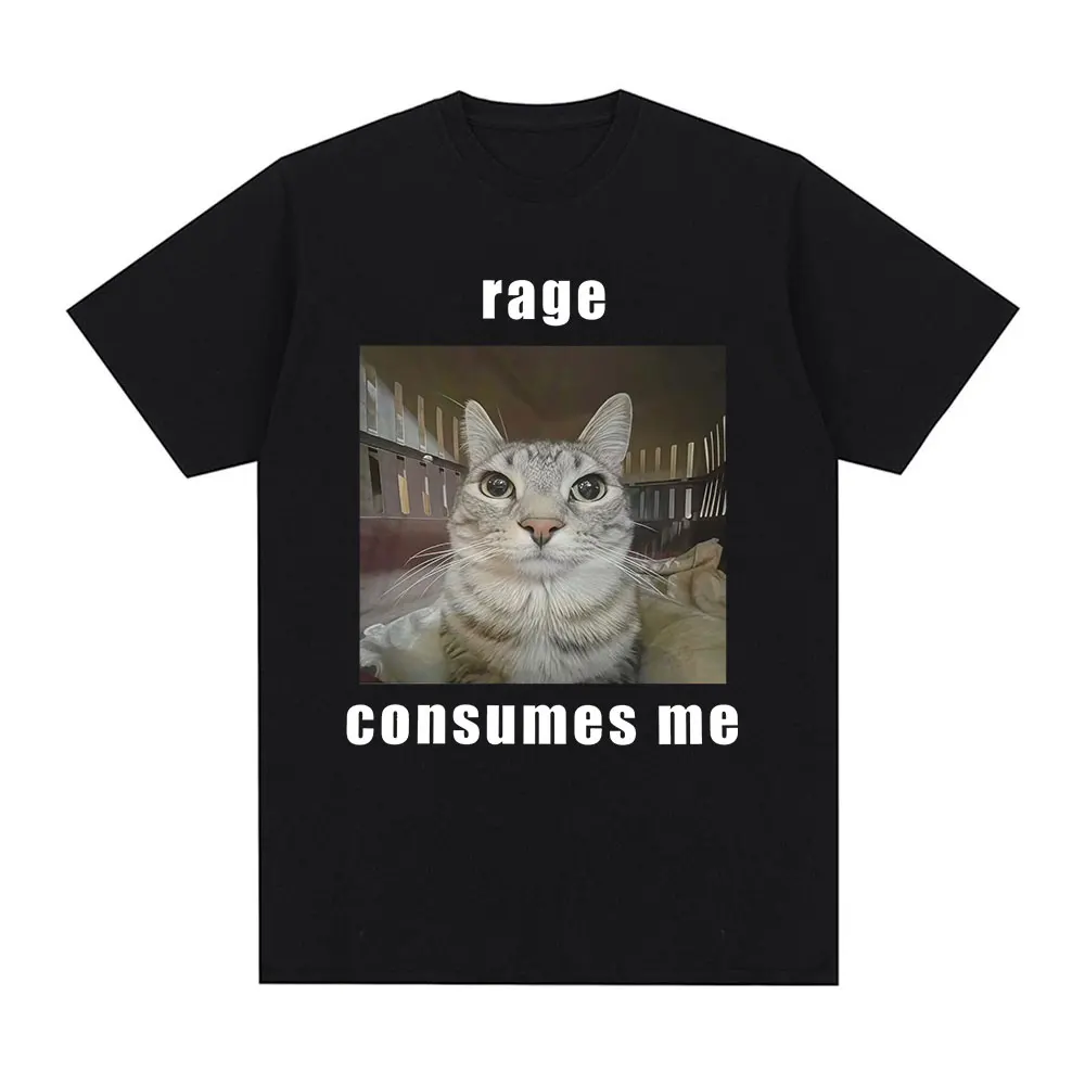 Rage Eats Me Funny Cat Memoji Graphic T-shirt Fashion Retro Short Sleeve T-shirt Women's Casual T-shirt Summer Streetwear Y2K