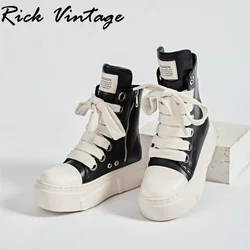 Chunky Bottom Sneakers Men's Pu Leather Round Head High Top Casual Shoes Wide Shoelace Boots Women‘s Plus Size Sports Shoes