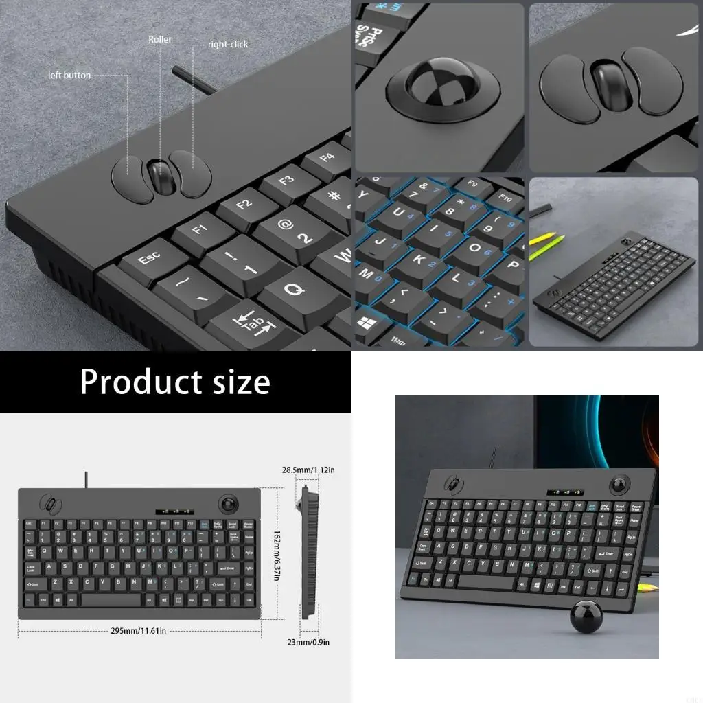 

C90F 88Key Ergonomic USB Wireds Клавиатуры с застройками в Opticals Trackball и 3 -кнопкой мыши Waterpray Design для