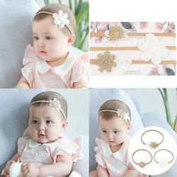 Fashion 3pcs/lot Baby Newborn Bows Knot Headband Elastic Khaki Nylon Girls Kids Hairbands Children Headwear Set Photo Props