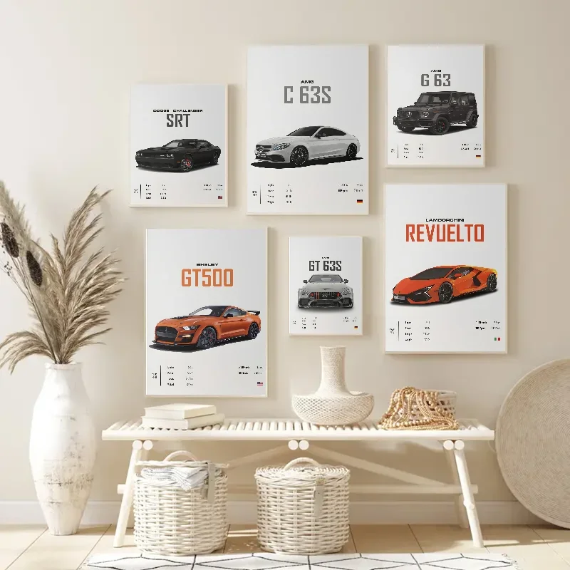 1PC Classic Ford Mustang Lancer Evo X Luxury Sports Car Poster Self-adhesive Art Waterproof Paper Sticker Bar Room Wall Decor