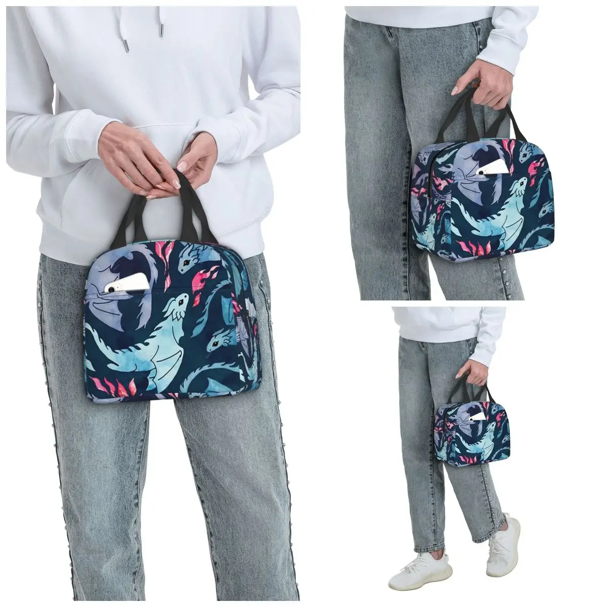 Dragon Red Moon Pattern Insulated Lunch Bag for Kids School Cooler Thermal Food Box Tote Leakproof Lunch Boxes Container