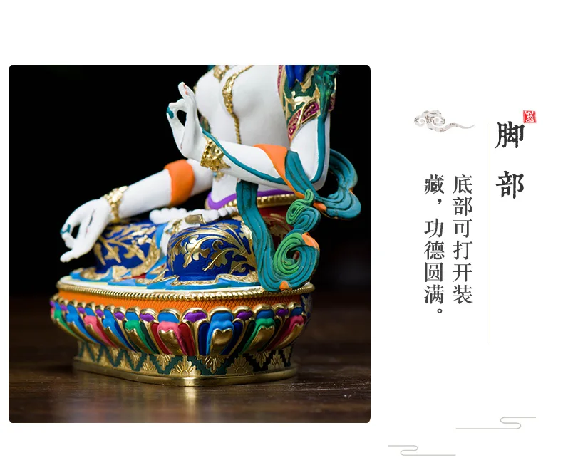 high grade color drew Buddha statue bless family Safety Health luck efficacious Talisman White Tara Guanyin Painted statue
