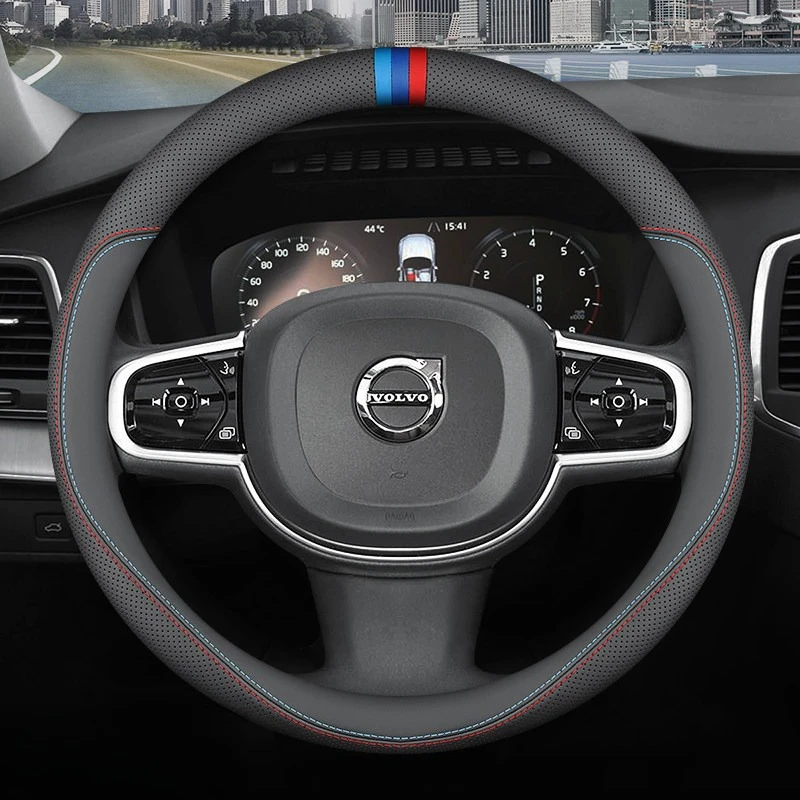 Für Volvo Leder-Lenkradbezug Schwarz Nappa Ultra Dünn Premium XC40 XC60 XC90 EX30 EX90 S60 S90 V60 V90 Zubehör