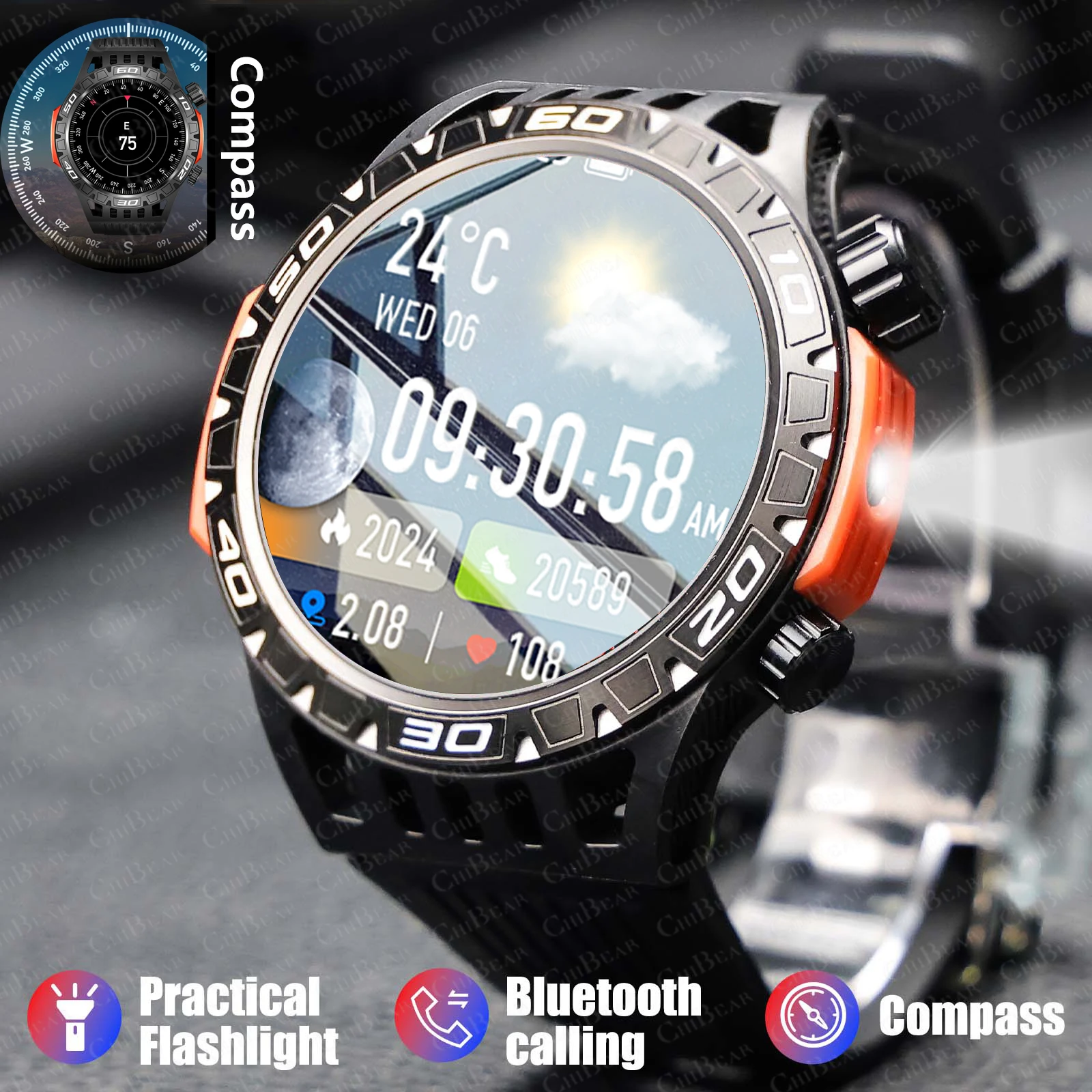 

450 мАч аккумулятор светодиодный фонарик мужские умные часы пульсометр артериальное давление мониторинг здоровья Bluetooth вызов умные часы мужские 2024 новинка