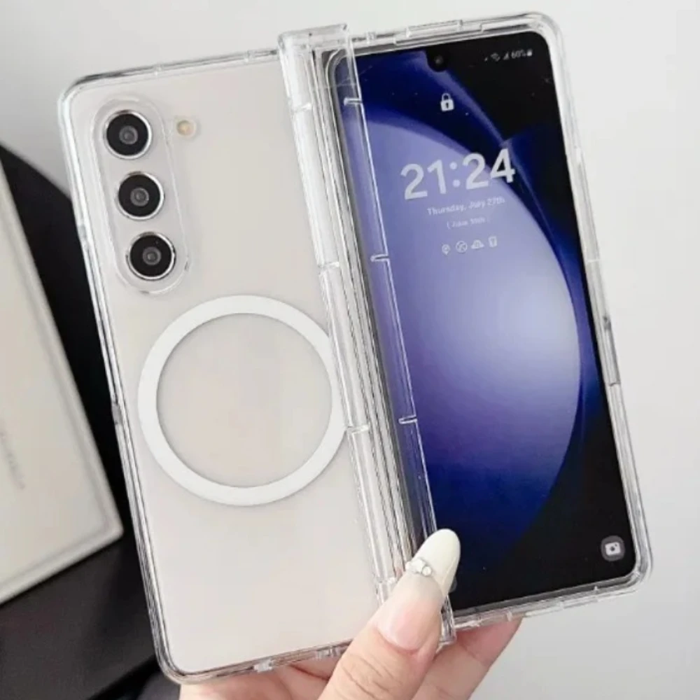 PC-TPU, magnetisch, kabelloses Laden, transparente Handyhülle für Samsung Galaxy Z Fold 7, 6, 5, 4, 3, 5G, ohne Scharnier, Schutzhülle