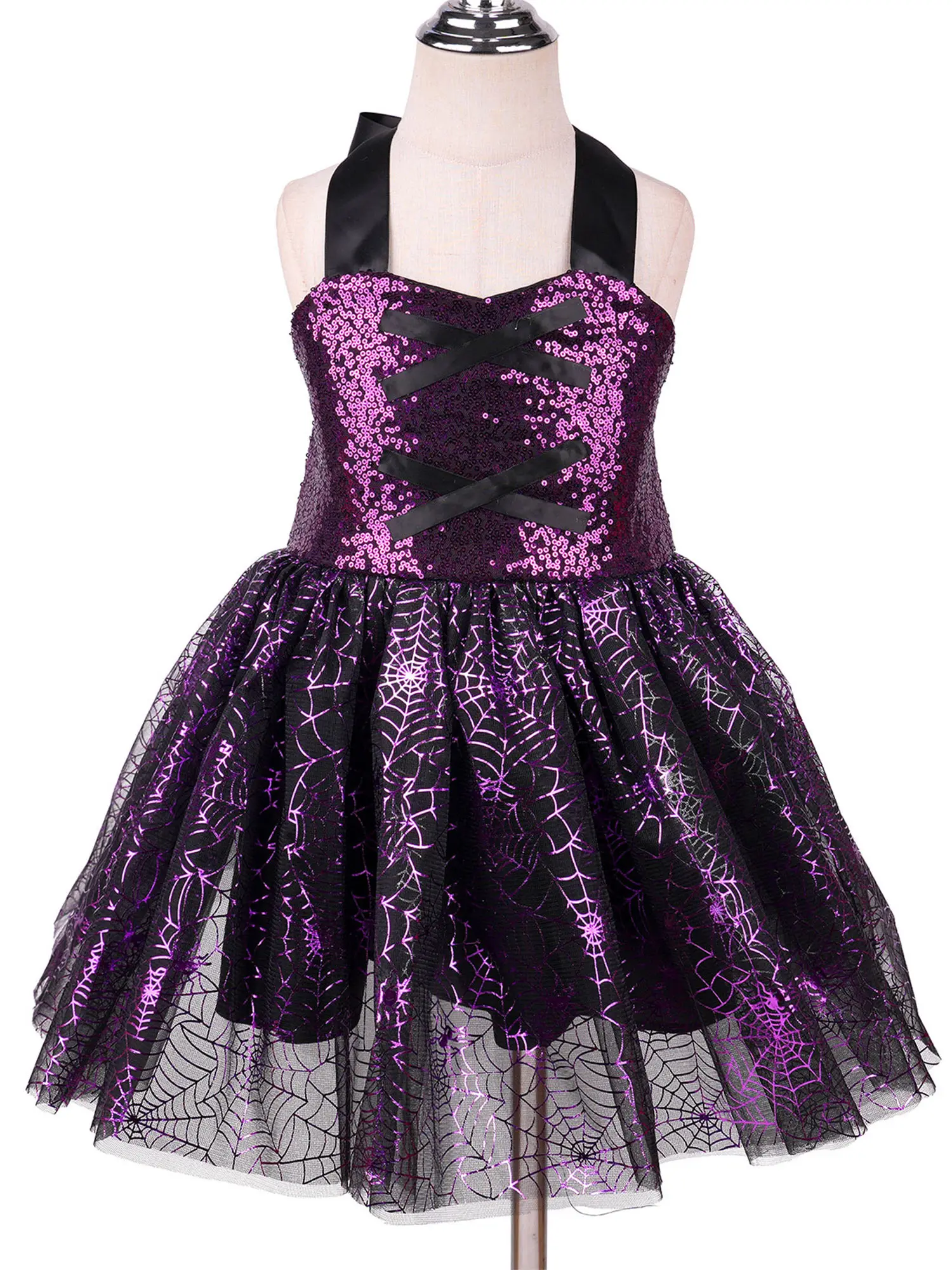 مجموعة فستان ساحرة فاخرة للأطفال البنات ملابس ترتر لامعة مع ملحقات لحفلات الهالوين كرنفال التنكرية