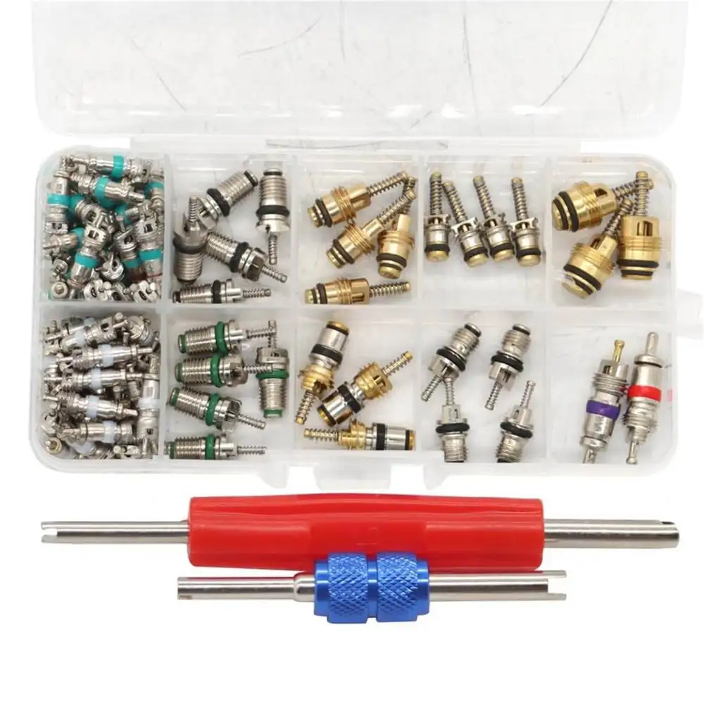 Automotive Air Conditioning Valve Core Assortment R12 R134a Repair Kit Brass Charging Valve Stem Replacement Parts Set