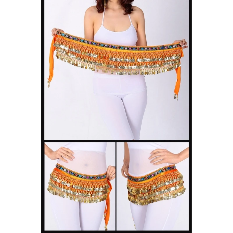 Women Belly Dance Hip Scarf Dance Skirt, Belly Dance Hip Scarf Belly Dancing Belt Waist Chain With Gold N7YF