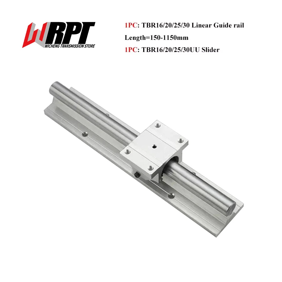 Linear Guide Rail 1PC TBR16 TBR20 TBR25 TBR30 Length 150-1150mm 1PC/2PCS TBR16-30UU Slider Bearing Support Block CNC Parts