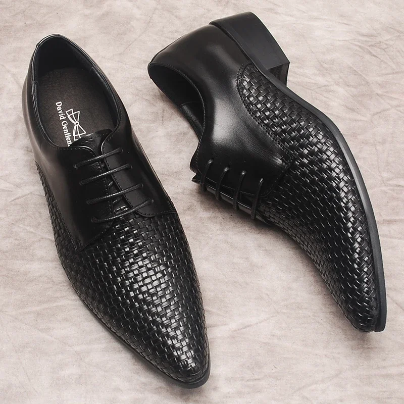 Handmade Oxford Men Casual Shoes Genuine Cow Leather Business Men Dress Shoes Black Brown Lace Up Wedding Braid Formal Shoe