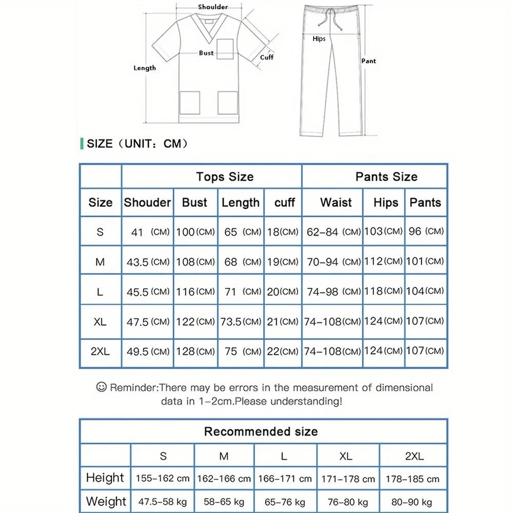 Uniformi elastiche con scollo a V: tuta per allattamento dentale a maniche lunghe/corte, abbigliamento da lavoro per lavaggio a mano