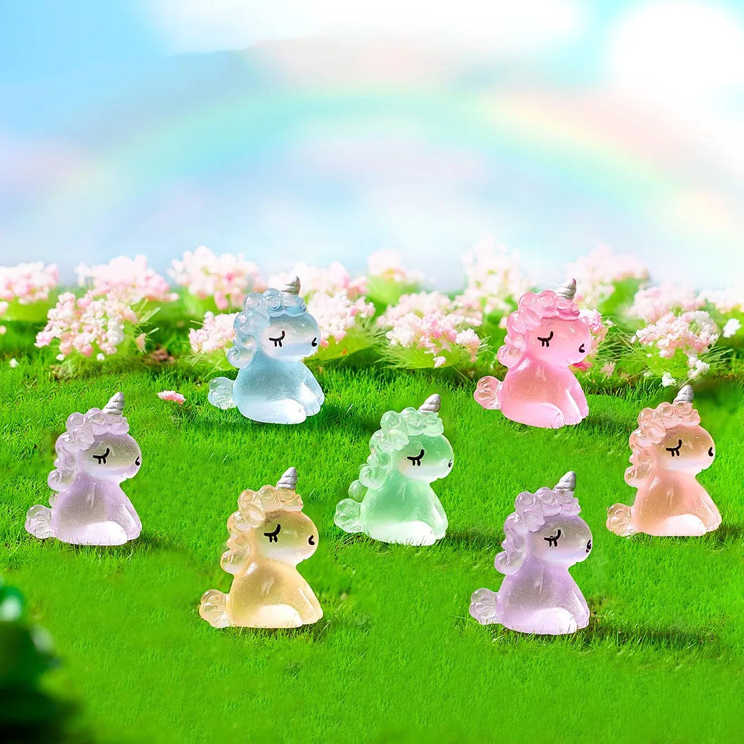 6-12PCS Luminous Mini Unicorns Miniature Figurines Fairy Garden Accessories Cute Home Decor Miniatures Unicorn Desk Decoration