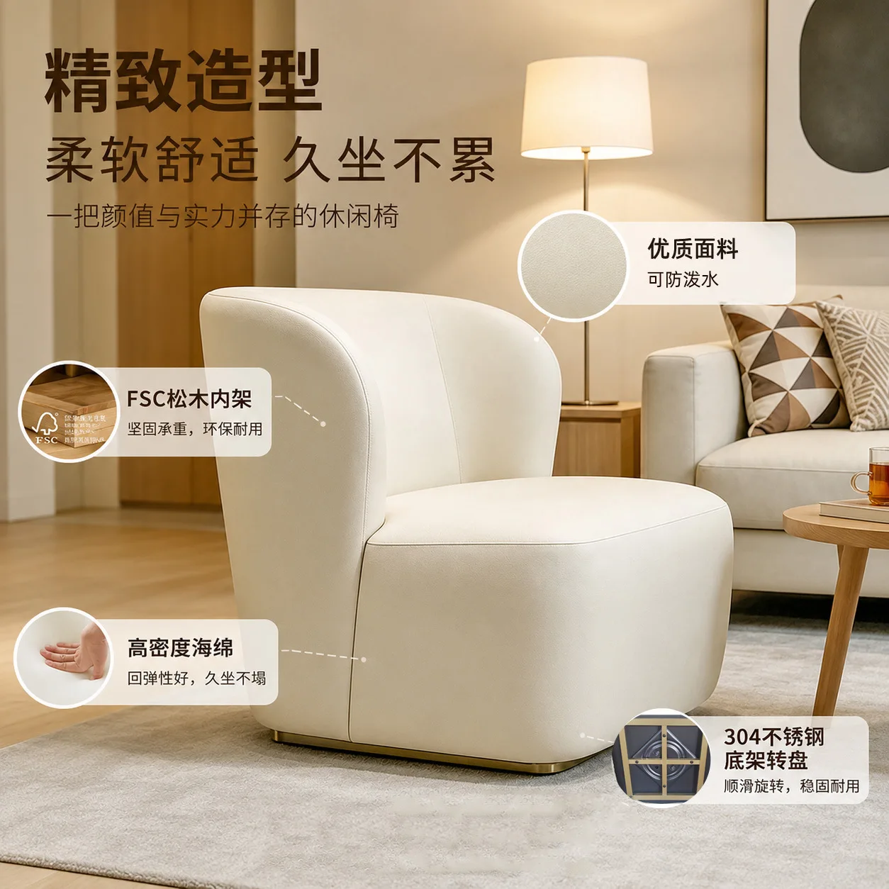 New Modern Simple Single Technology Leather Rotating Sofa Chair Business Living Room Sofa Balcony Leisure Chair Advanced Sense
