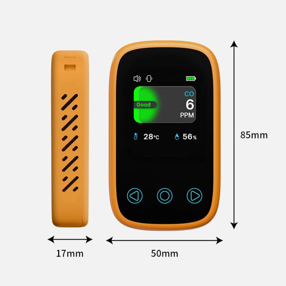 Rilevatore di monossido di carbonio Rilevamento di temperatura e umidità Corpo compatto Monitoraggio della qualità dell'aria facile da trasportare Intervallo di CO 0~999 PPM