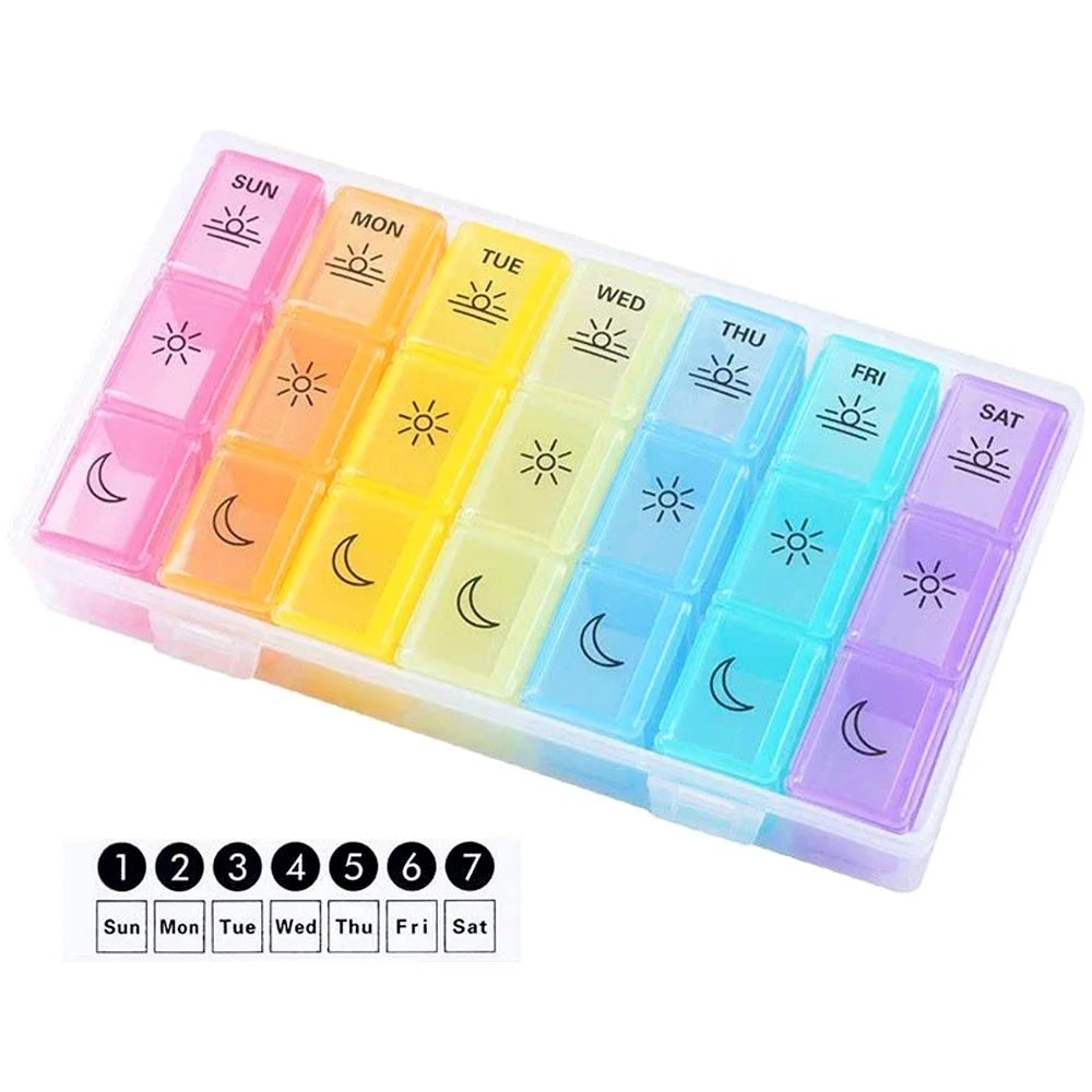 1Pcs Weekly Pill Organizer 3 Times A Day – 7 Day Pill Box – Non-BPA Food Grade Plastic – Lightweight and Travel Friendly