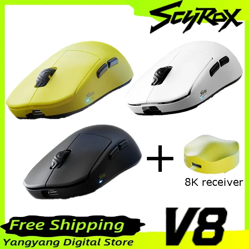 SCYROX V8 2.4G Dual-mode Gaming Mouse 36g Non-hole Lightweight 8K Receiver 30000DPI PAW3950 Custom E-sports PC Gamer Accessories