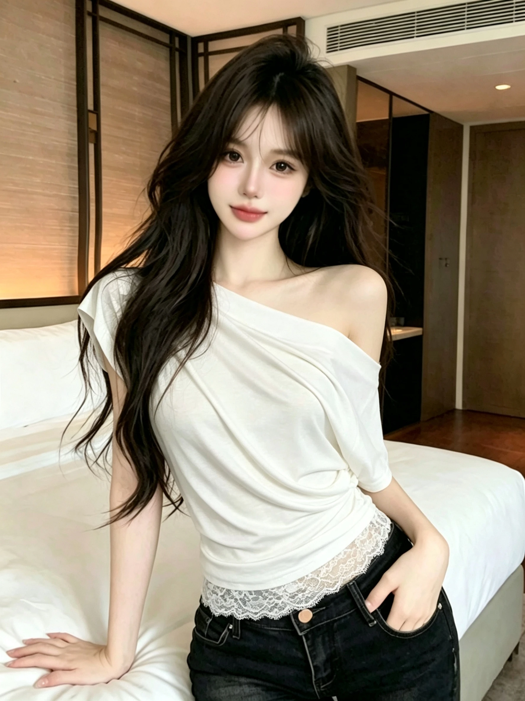 

Summer New Style White Lace Splice Short Sleeve T-Shirt Korean Version Commute Style Standard Fit Knitted Breathable Skin-Fri...