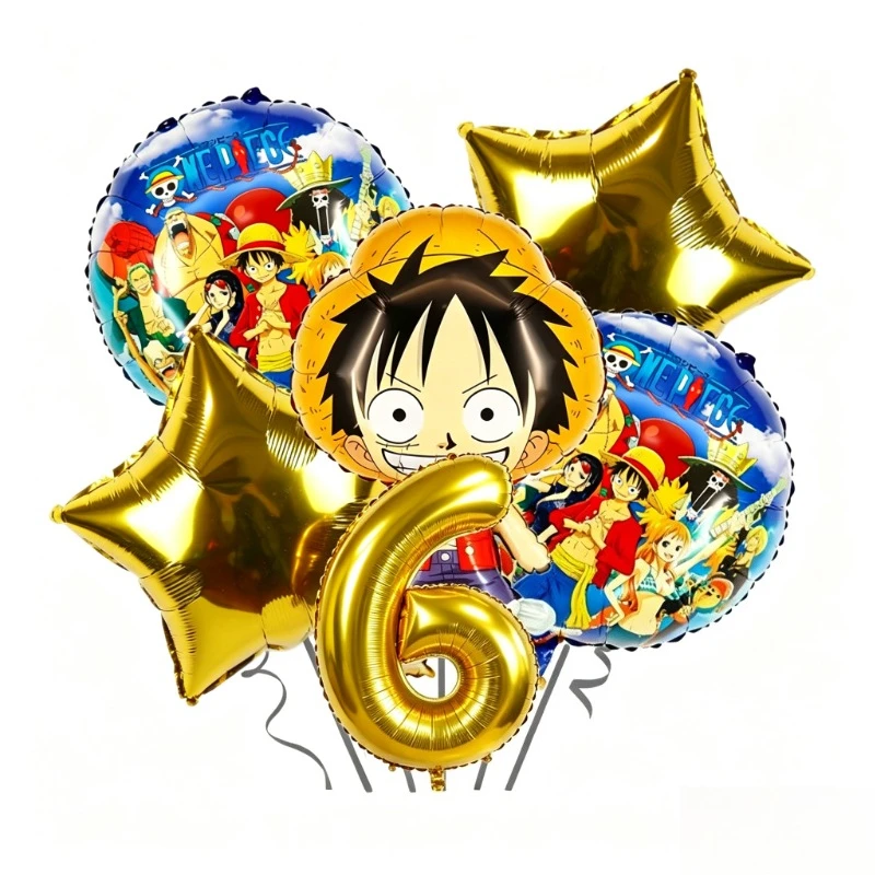 One Piece Anime Themed Luffy Shaped Birthday Number Foil Balloons, Sticker Decor Balloons for Birthday Party Arrangement - view 6