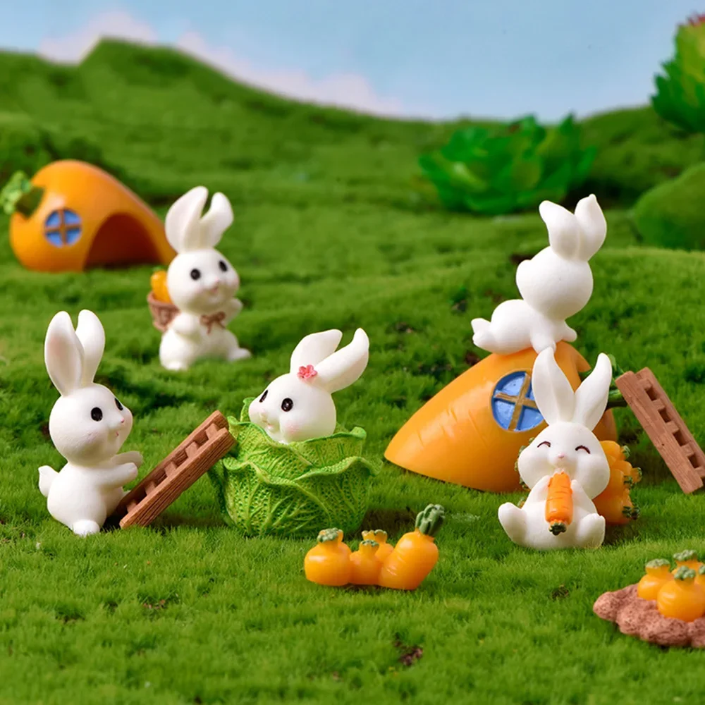 Cute Rabbit Bunny Ornament Resin Home Mini Bunny Miniature Figurines Miniature Landscape Decoration Home Easter Decoration