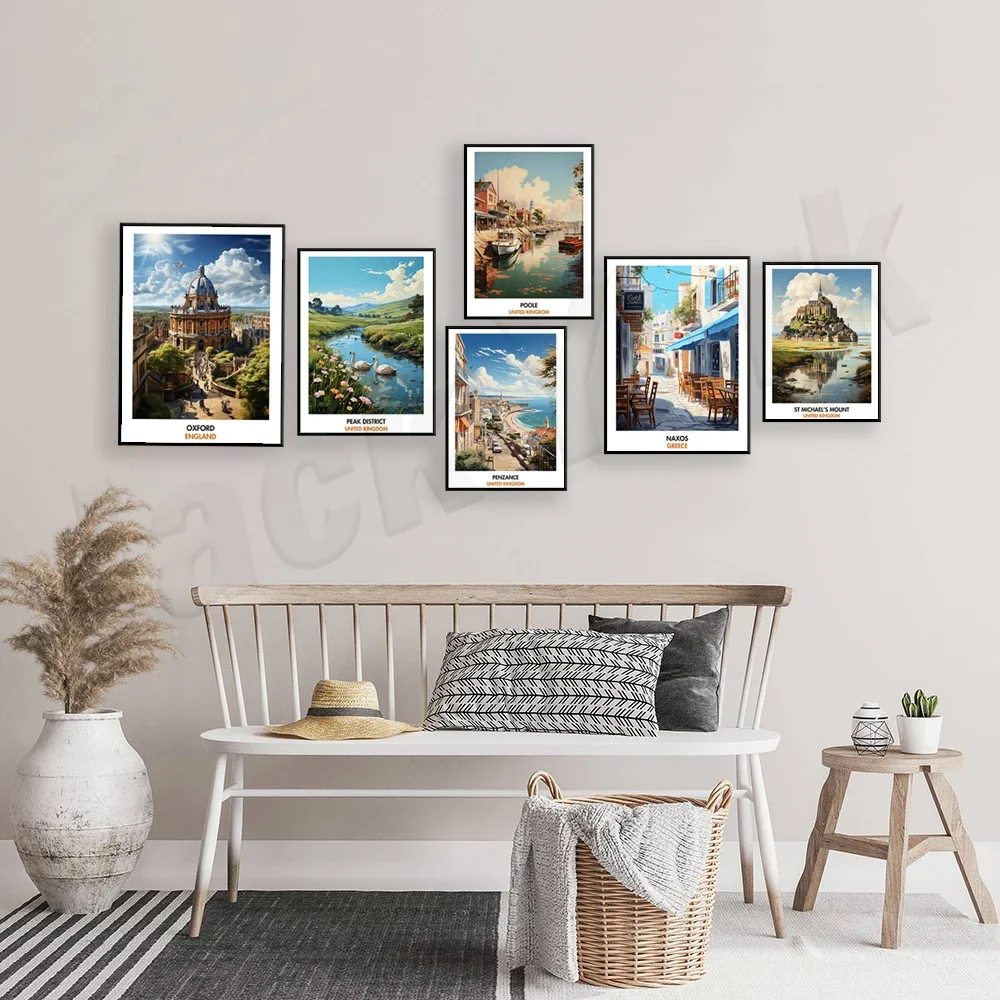 أكسفورد إنجلترا، ناكسوس، المملكة المتحدة، جزيرة سكاي، نيوكواي، جبل سانت مايكل، مانشستر، اسكتلندا، لوخ نيس، ملصق سفر بحيرة كومو