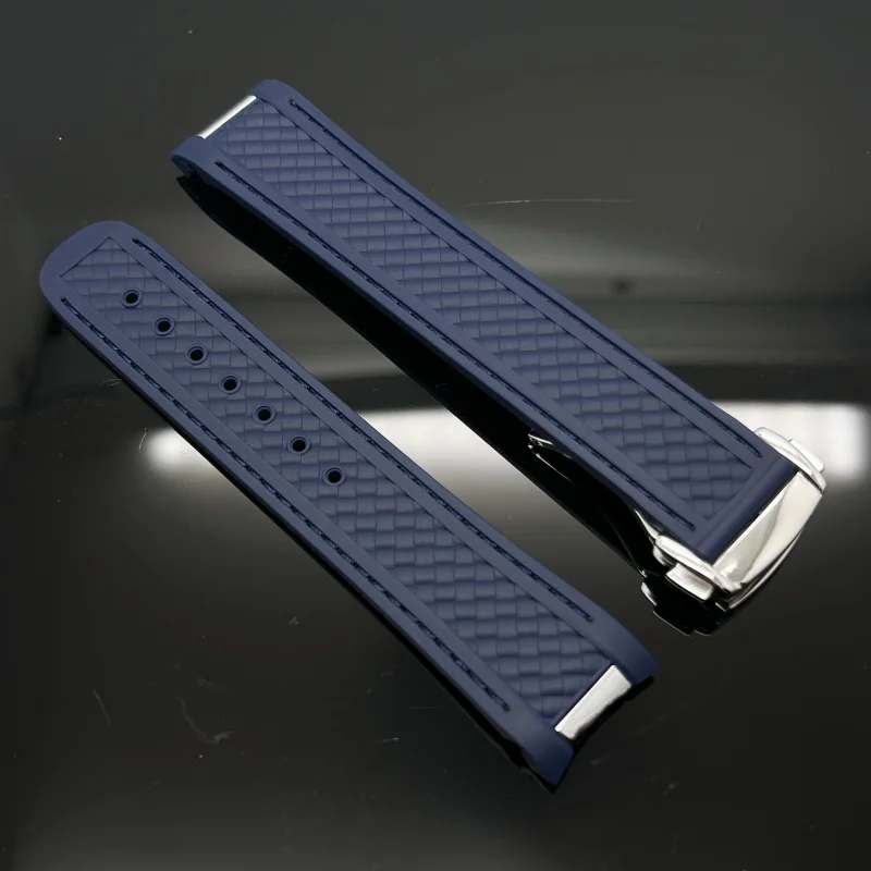 

Classic Curved End Silicone Rubber Watchband 20mm Black Blue Waterproof Deployment Strap Fit For Omg Seamaster Speedmaster Watch
