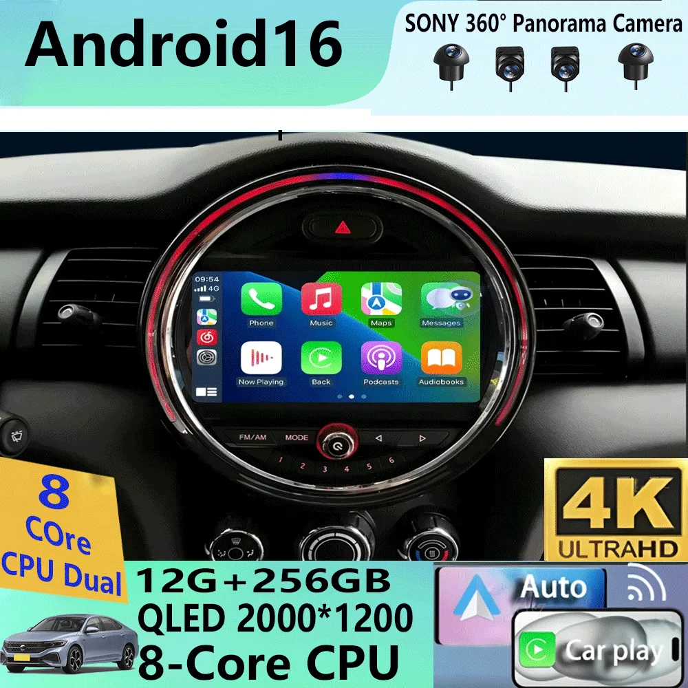 2K Screen CarPlay Radio For BMW MINI Cooper F54 F55 F56 F60 2015-2019 Android16 Auto Car Multimedia Player Stereo GPS 2Din