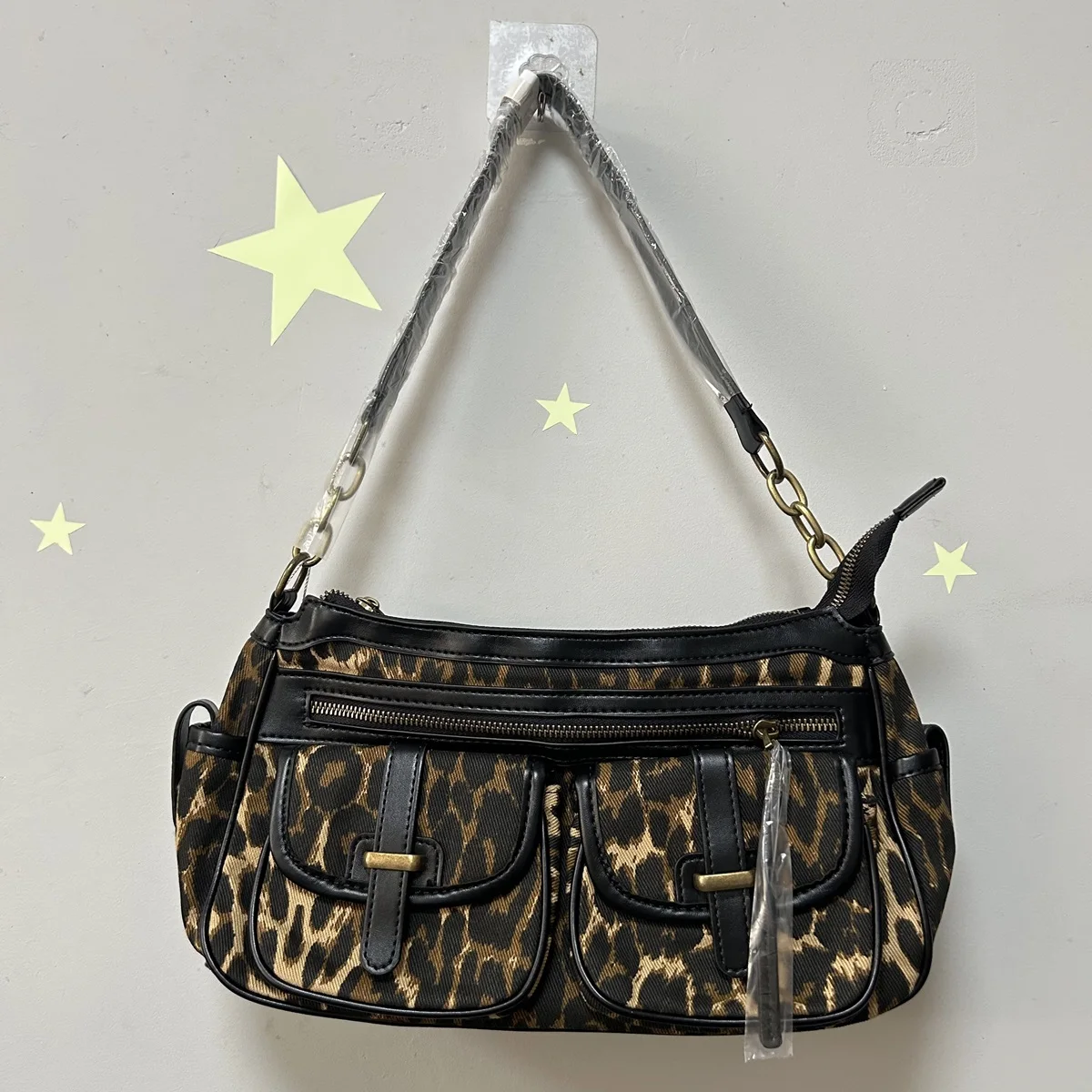 

Women's Handbag Leopard Shoulder Bag Fashion Top-handle Vintage Black Dinner Bag Multi-pockets Flap Bag Purse