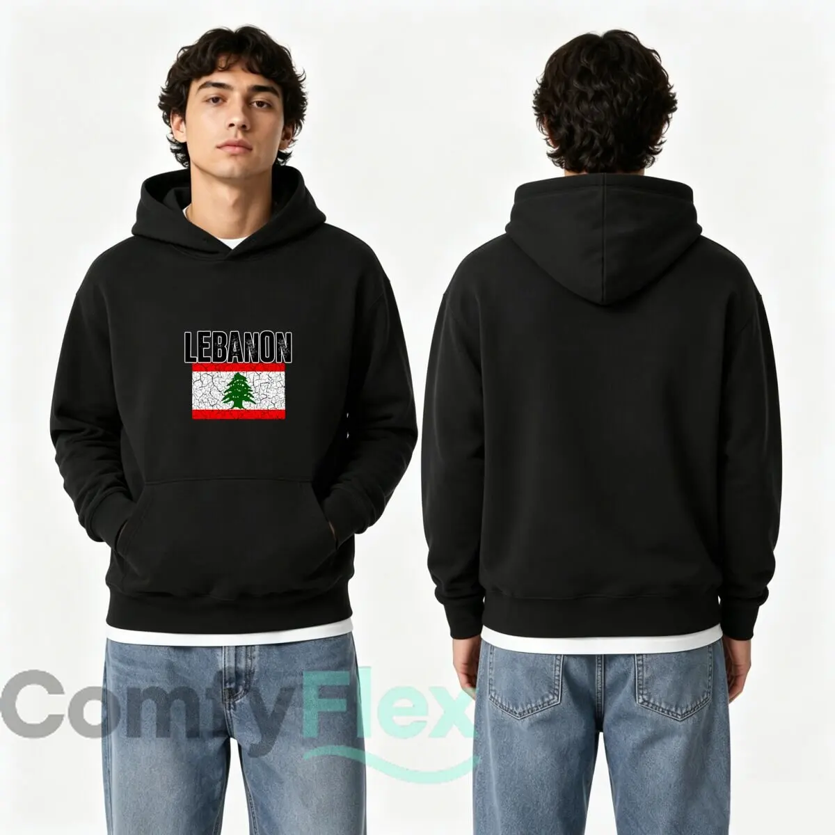 Lebanon Flag Cedar Tree Cracked Distressed Country Pride Graphic Autumn and winter new men's and women's hooded sweatshirts