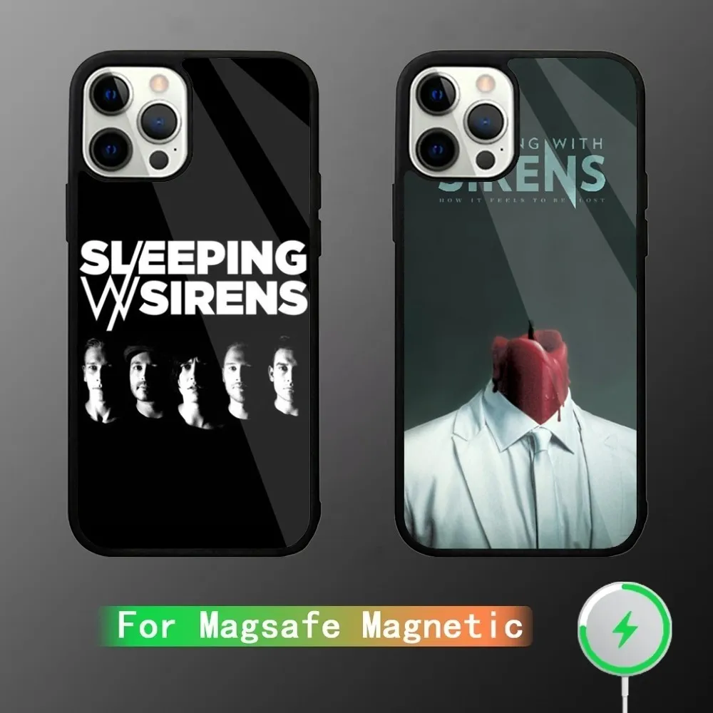 S-Sleeping S-사이렌 밴드 휴대폰 케이스, 아이폰 15,14,13,12,11, 플러스, 프로, 맥스 미니 맥세이프 마그네틱 무선 충전