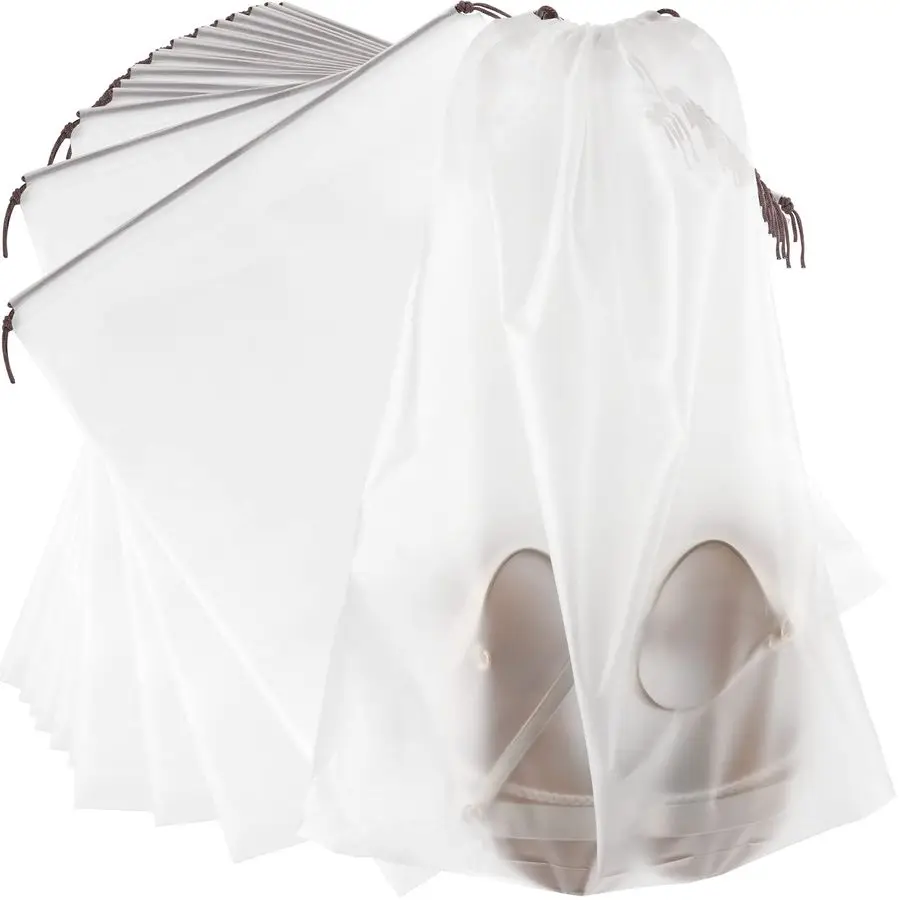 

100 шт. прозрачных пластиковых пакетов на завязках 16x20 дюймов, портативные полупрозрачные органайзеры для хранения обуви с веревкой, толщина 2 мил