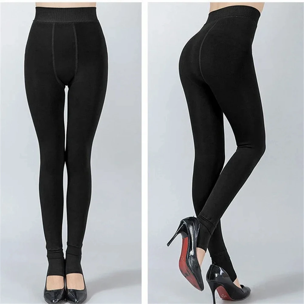 Mulheres outono inverno grosso quente velo forrado leggings cor sólida cintura alta elástico calças térmicas calças justas