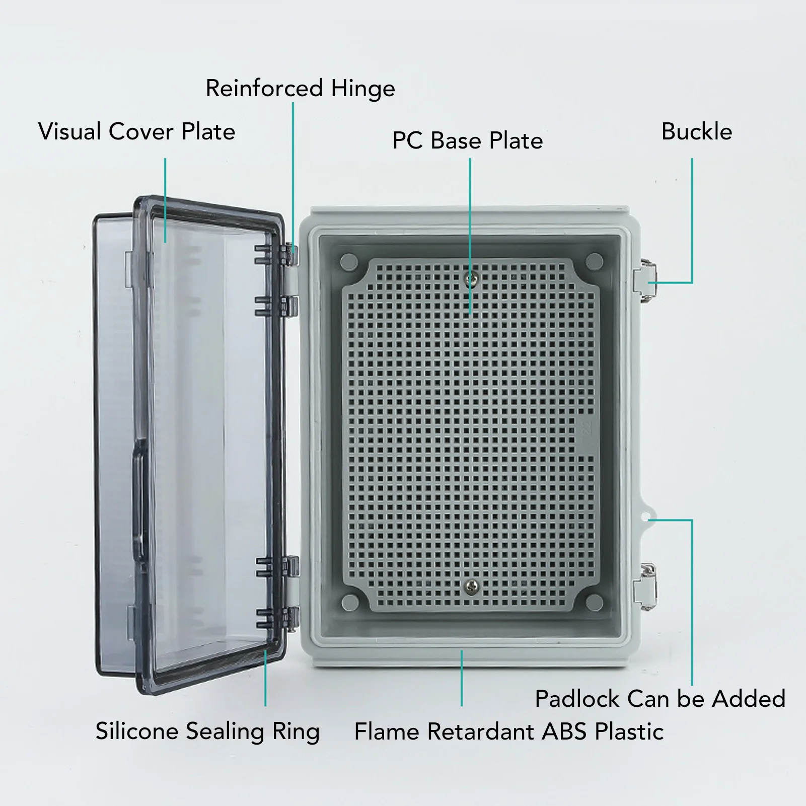 Distribution Box with Hinged Cover Mounting Plate Brackets IP67 Waterproof ABS Plastic Electrical Enclosure 100x150x90MM