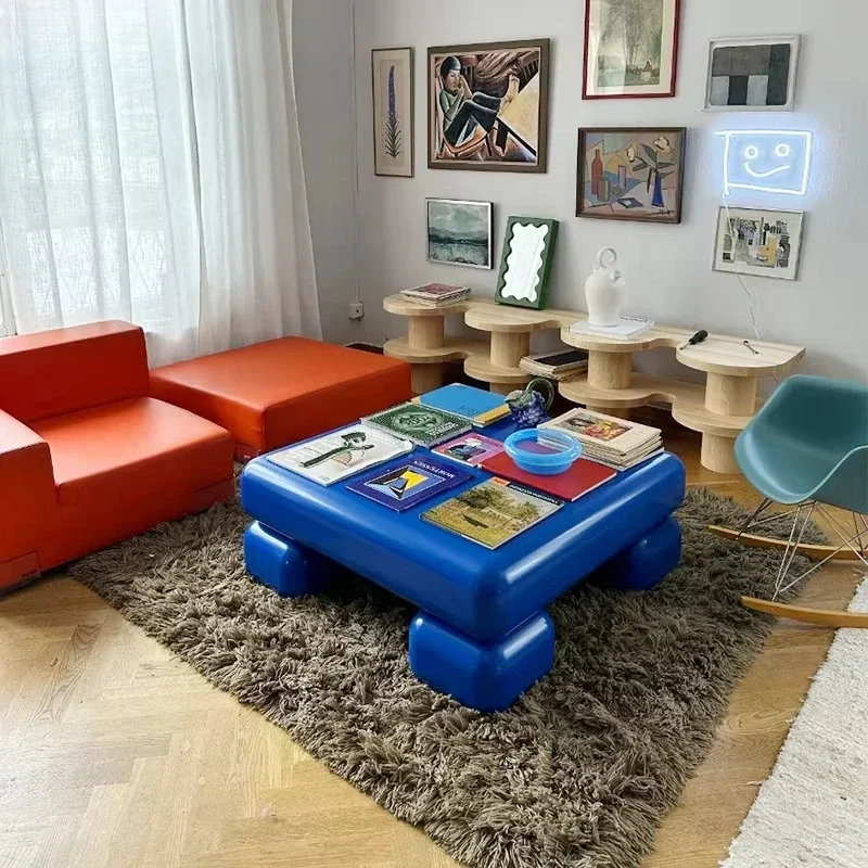 

Minimalist Square Coffee Table Modern Living Room Furniture Wooden Checkerboard Shape Coffee Table