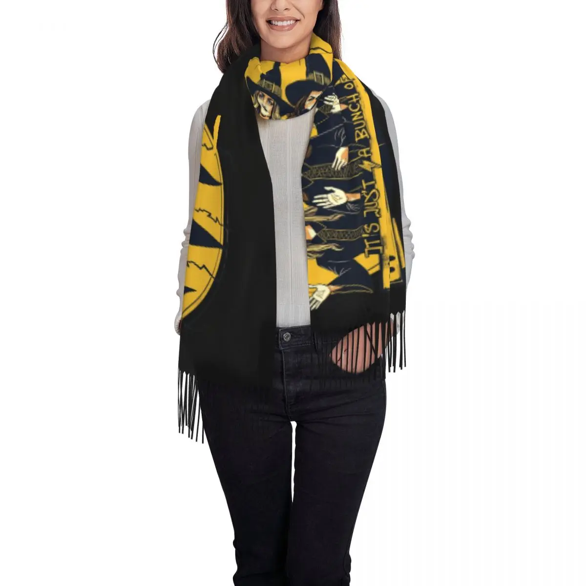 Custom Halloween Film Hocus Pocus Scarf Wrap Women Long Winter Warm Tassel Shawl Unisex Scarves