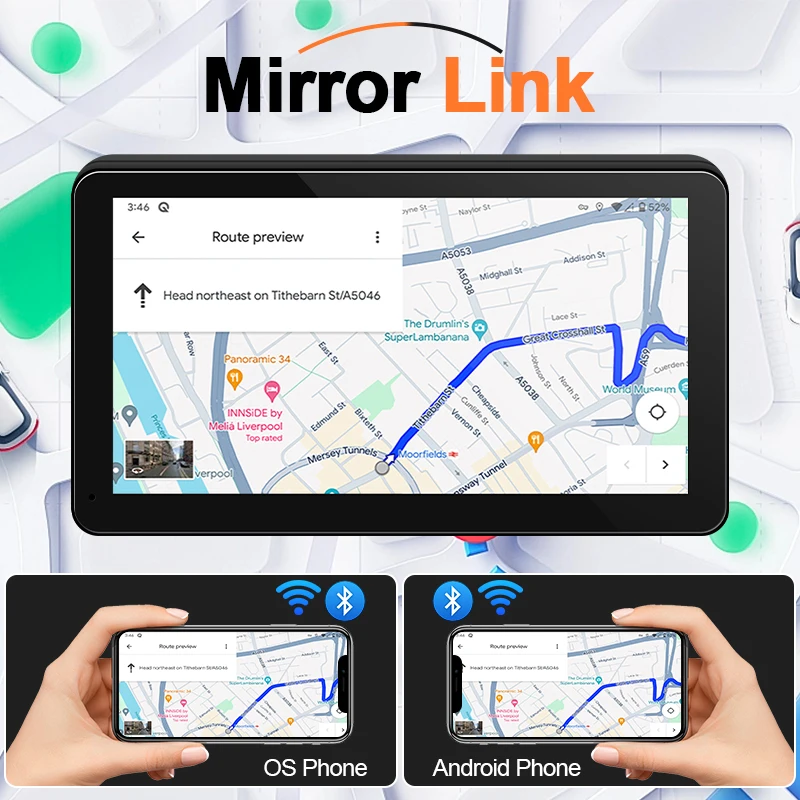 Hippcron 7 "راديو سيارة قابل للدوران لاسلكي Carplay أندرويد الملاحة التلقائية مشغل وسائط متعددة IPS شاشة تعمل باللمس USB مرآة بلوتوث