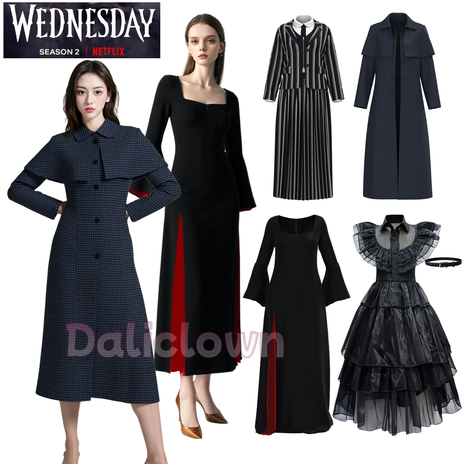 Disfraz de película de Anime para niños y adultos, disfraz de familia Morticia para mujeres y niñas, disfraz de Halloween, ropa de Navidad para madre e hija