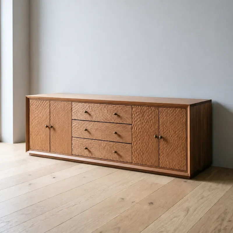 Nordic Antique Hammered Pattern Solid Wood Side Cabinet Wabi Sabi Retro Texture Household Dining Storage Locker Furniture