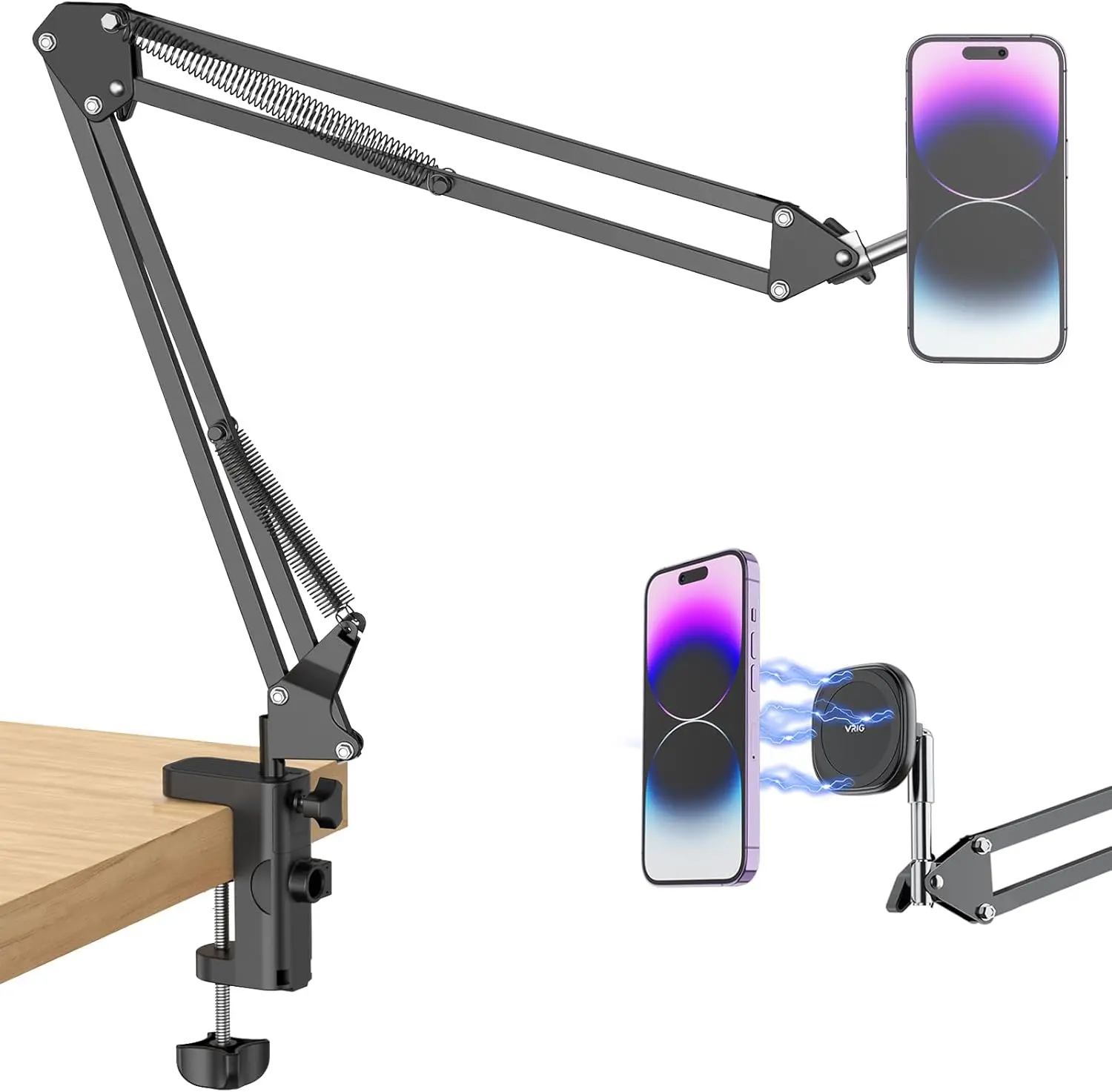 

Магнитная подставка для телефона с поворотом на 360° ° Регулируемый держатель для стола/кровати, совместим с iPhone/Android, в комплекте металлическое кольцо