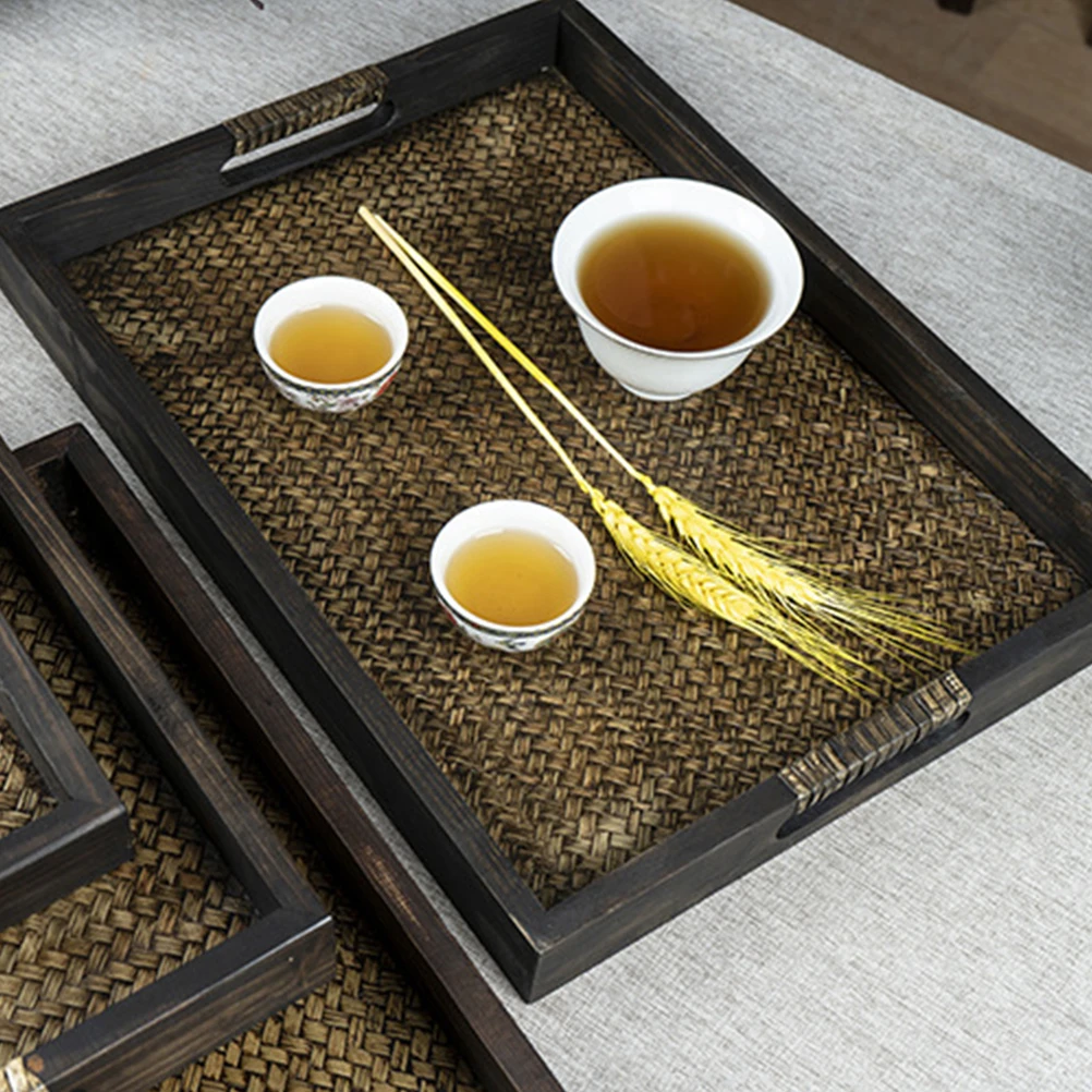 

Wooden Tea Serving Tray Rectangular Elegant Design Non-Slip Lightweight Multi-Use Home Party Picnic Decorative