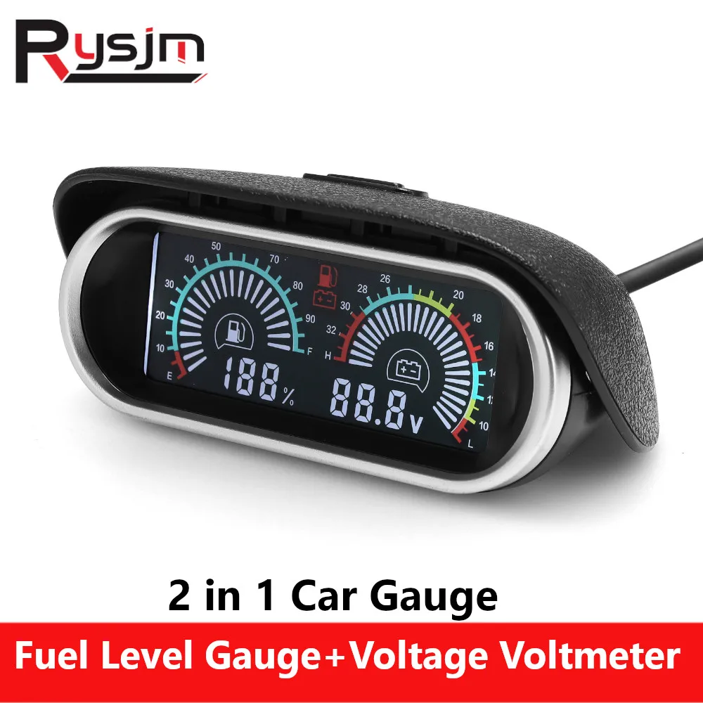 Universal 2 IN 1 Car Trucks LCD Digital Fuel Level Gauge + Voltmeter Voltage Meter Oil Tank Meter 0-190 Ohm With Alarm 12V/24V
