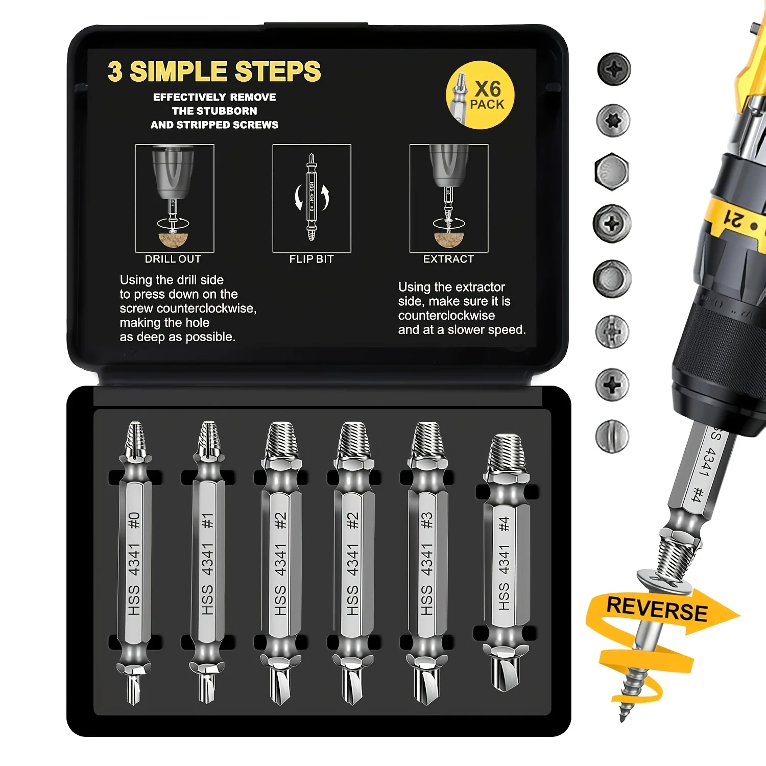 Damaged Screw Extractor Broken Bolt Stripped Set Double Head Tool Easy Out Removal Disassemble Stud Slip Teeth Demolish Remover