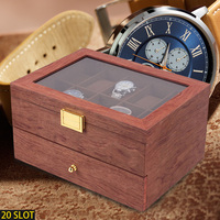 20 Compartment Retro Watch Box 2-Tier-Rosewood & Velvet Lining Dustproof Glass Lid Sturdy Storage Case for Watch Collection Gift