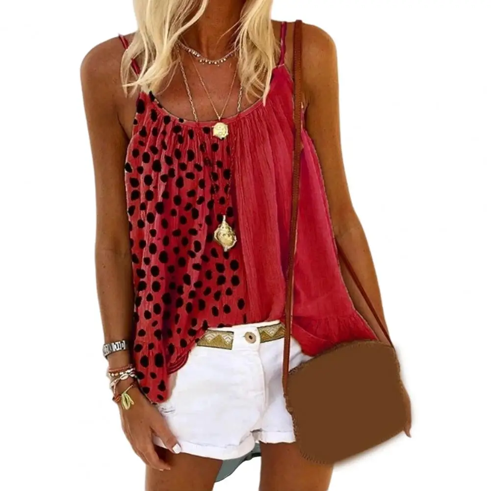 

Summer Tops Leopard Print Patchwork Sling Tops Summer Streetwear Vest with Stretchy Loose Fit Sleeveless Sling Tops for Women