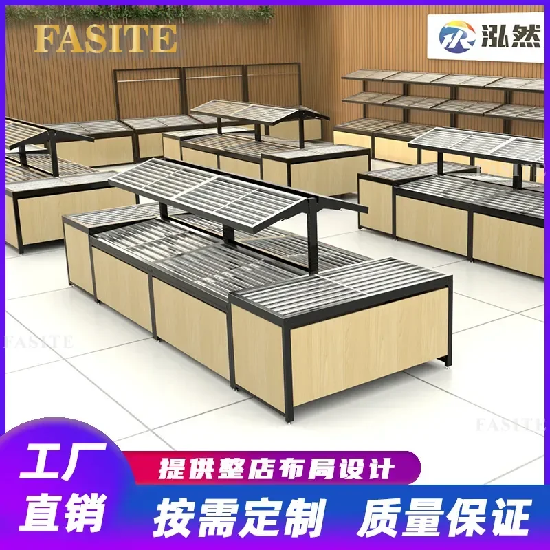 For Supermarket Black Frame Stainless Steel Multi Layer Double Sided Vegetable Fruit Display Shelf Heavy Duty Commercial